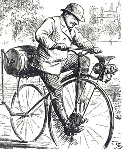 Caricatura que representa una bicicleta molinillo de café