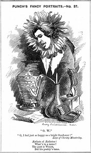 Oscar Wilde (1854-1900) dramaturgo, novelista, poeta e ingenio irlandés. Caricatura de Edward Linley Sambourne de su serie 