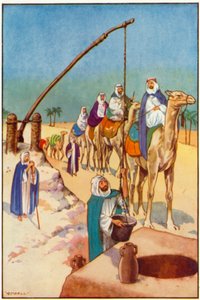 Un lugar de descanso en el desierto, sacando agua de un pozo de Edward Mary Joseph Molyneux