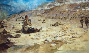 Gaitero George Findlater del Gordon Highlanders ganando la Cruz Victoria en Dargai en 1897 de Edward Matthew Hale