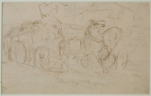 Caballo y carro (nº 9), c. 1880 (grafito sobre papel) de Edward Mitchell Bannister