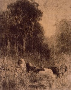 Paisaje con vacas en primer plano