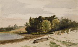 Paisaje con tronco en la playa (#40), c. 1880 (acuarela sobre papel) de Edward Mitchell Bannister