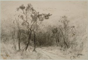 Paisaje con camino (#51), c. 1880 (carboncillo sobre papel) de Edward Mitchell Bannister