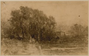 Paisaje con bosque, c. 1880 (grafito sobre papel) de Edward Mitchell Bannister