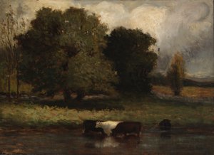 Sin título (Cuatro vacas vadeando un estanque) de Edward Mitchell Bannister