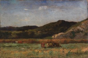 Sin título (paisaje con vacas pastando, colinas) de Edward Mitchell Bannister