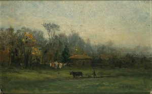Sin título (paisaje con hombre arando los campos) de Edward Mitchell Bannister