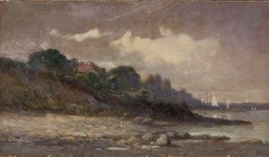 Sin título (costa con veleros y tejado) de Edward Mitchell Bannister