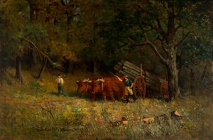 Sin título niño y hombre con bueyes, 1891 de Edward Mitchell Bannister