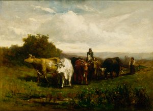 Sin título hombre a caballo, mujer a pie conduciendo ganado, 1880