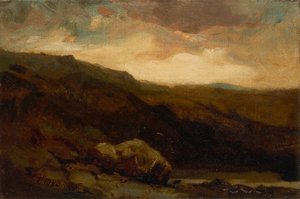 Paisaje montañoso sin título con roca y arroyo en primer plano, n.d. de Edward Mitchell Bannister
