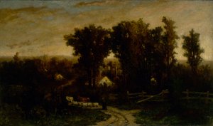 Sin título, mujer con ganado y ovejas al anochecer, s.f. de Edward Mitchell Bannister