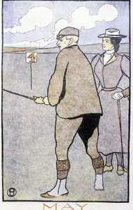 Pareja jugando al golf - en "Calendario de Golf" de Edward Penfield de Edward Penfield