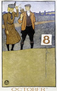 Pareja jugando al golf - en "Calendario de Golf" por Edward Penfield, ed. 1899 de Edward Penfield