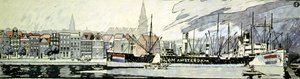 Holanda y sus barcos. Acuarela por Edward Penfield