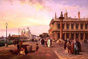 Figuras en la Piazzetta, Venecia con, Salute más allá de Edward Pritchett