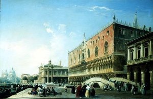 La Piazzetta, Venecia, con numerosas figuras junto al Palacio Ducal (óleo sobre lienzo) de Edward Pritchett