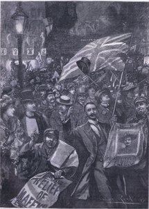 Noche de Mafeking en Londres, ilustración de la Historia de Inglaterra de Cassell, 1900s de Edward Read