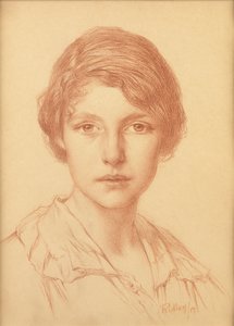 Una mujer joven (tiza roja) de Edward Ridley