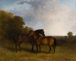 Dos cazadores en un paisaje, c.1830-99 (óleo sobre lienzo) de Edward Robert Smythe
