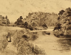 The Wear: The Wear Near Durham, c.1880 (grabado) de Edward Slocombe