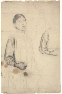 Estudio para una niña de pie con el brazo izquierdo levantado junto con detalles de su brazo derecho de Edward Stott
