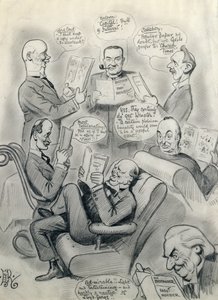 El Bystander número 1000, con Lord Cave, Stanley Baldwin, Lord Salisbury, Herbert Asquith y Winston Churchill de Edward Tennyson Reed
