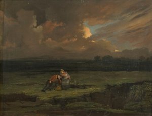 Un soldado y su esposa e hijo en un paisaje tormentoso de Edward Villiers Rippingille