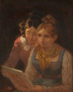 Dos chicas mirando una imagen, c.1820 de Edward Villiers Rippingille