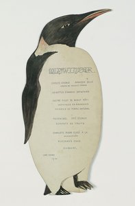 Menú en forma de pingüino emperador, para la Cena del Día del Solsticio de Invierno, Cabo Evans, 22 de junio de 1912 de Edward W. Nelson
