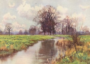 Está libre de cargas, este pequeño y alegre río, y ni presa ni molino le impiden un rápido camino hacia el mar (litografía en color)