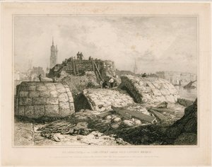 Parte del viejo puente de Londres como apareció en junio de 1832 de Edward William Cooke
