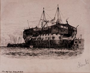 Buque prisión "York" en el puerto de Portsmouth de Edward William Cooke