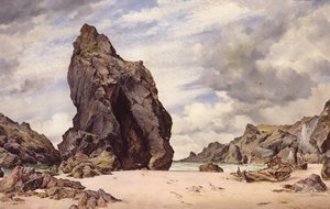 Roca del Campanario, Kynance Cove, Lizard, Cornwall, Marea Baja, 1873 de Edward William Cooke