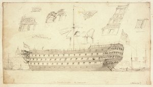 El "Dreadnought" frente a Greenwich, hacia 1830 (grafito)