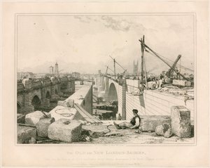 Los puentes de Londres viejo y nuevo, 1830