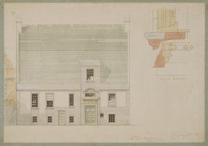 Elevación frontal de la casa para J.A.M. Whistler Esq, Tite Street, Chelsea, 1877 de Edward William Godwin