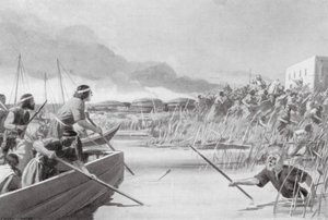 Conquista de las tierras marítimas por los casitas (litografía) de Edwin A. Morrow