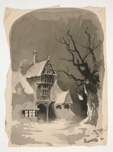 Una escena de invierno: Casa en la nieve (anverso); Estudios de figuras surtidas (verso)