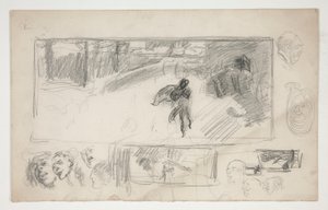 Bocetos variados (anverso); Boceto de un hombre con capa (verso) de Edwin Austin Abbey