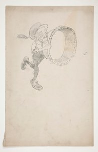 Caricatura de un hombre persiguiendo una abeja con una cesta de Edwin Austin Abbey
