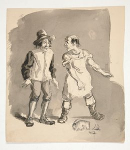 Caricatura de dos hombres y olla rota de Edwin Austin Abbey