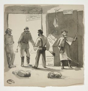 Boceto de la guerra civil (anverso); Hombre viendo un cuadro (verso) de Edwin Austin Abbey