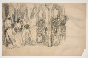 Estudio de composición para la serie de murales The Quest of the Holy Grail en la Biblioteca Pública de Boston de Edwin Austin Abbey