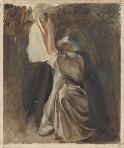 Estudio de figura de una monja, para La infancia de Galahad, en La búsqueda y logro del Santo Grial, Sala de entrega de libros, Biblioteca Pública de Boston de Edwin Austin Abbey