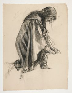 Estudio de figuras para Sir Lancelot y Sir Bors equipando a Galahad con sus espuelas (?), de La búsqueda del Santo Grial (segunda de una serie de quince pinturas para la Biblioteca Pública de Boston, completada en 1901)