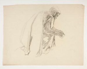 Estudio de figuras para Sir Lancelot y Sir Bors equipando a Galahad con sus espuelas, de La búsqueda del Santo Grial (segunda de una serie de quince pinturas para la Biblioteca Pública de Boston, completada en 1901) de Edwin Austin Abbey