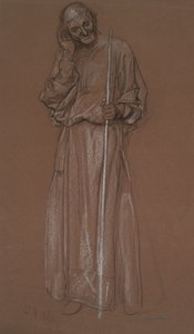 Estudio de figura, anciano con bastón, posiblemente Polonio en de Edwin Austin Abbey