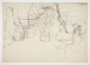 Figuras caminando entre ruinas antiguas (?) - (ilustración no identificada) de Edwin Austin Abbey